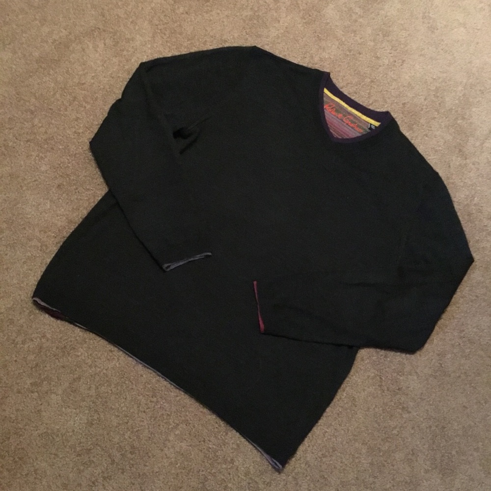 EUC Robert Graham Mens Sweater 100% wool Lightweight Black
